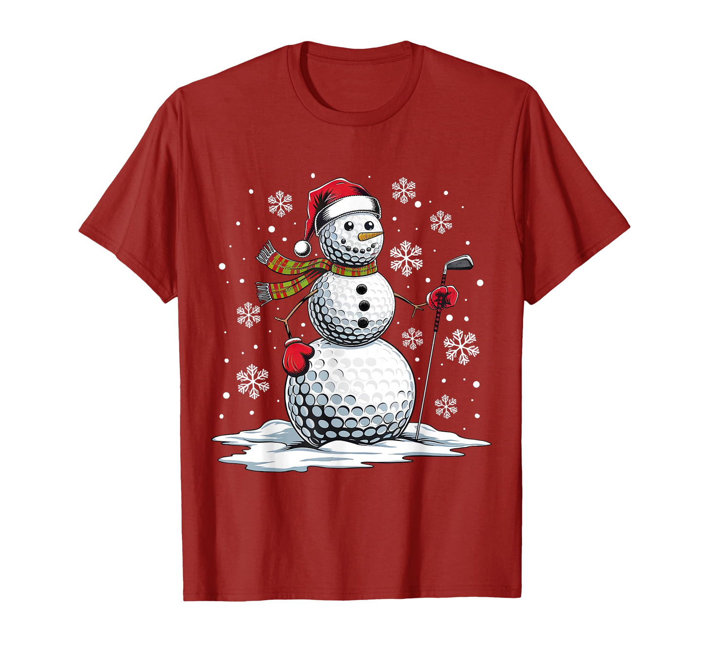 Golf Snowman Golf Player Santa Hat Christmas Funny T-Shirt
