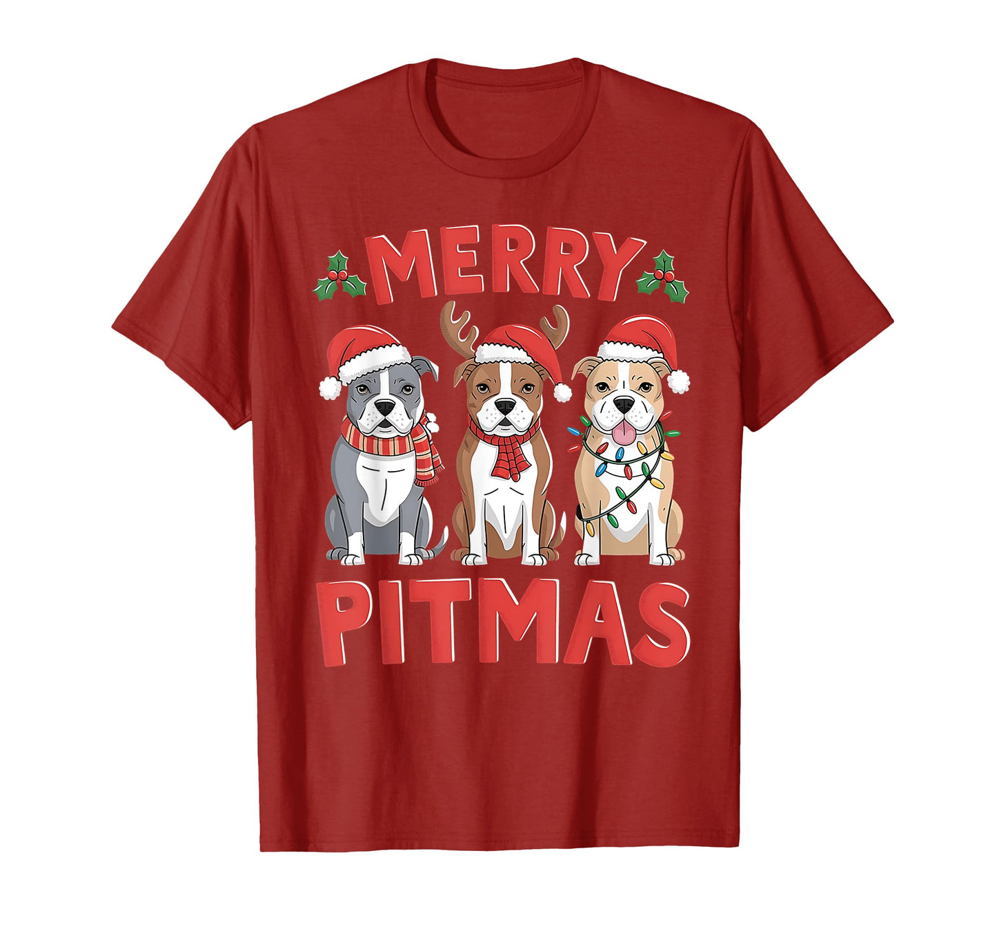 Pit Bull Santa Christmas Tree Lights Xmas Merry Pitmas T-Shirt