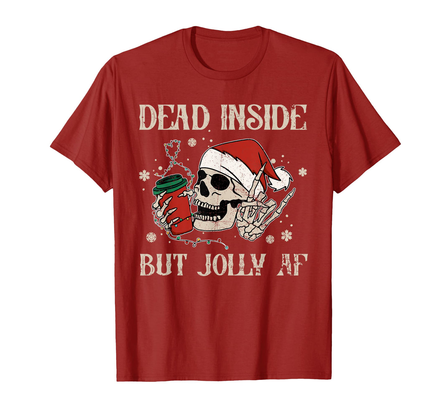 Dead Inside But Jolly AF Funny Skeleton Lights Christmas T-Shirt