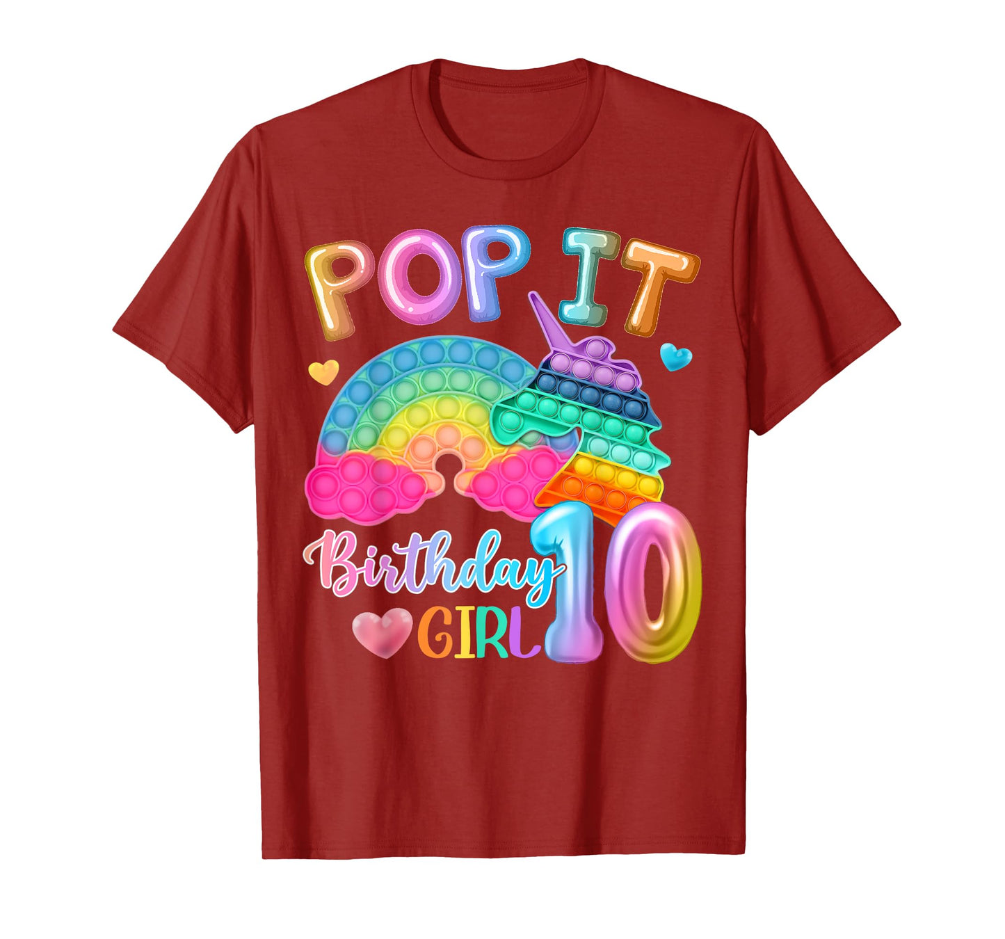 Kids Pop It Birthday Girl 10 for 10yr Old Girl Unicorn Party T-Shirt
