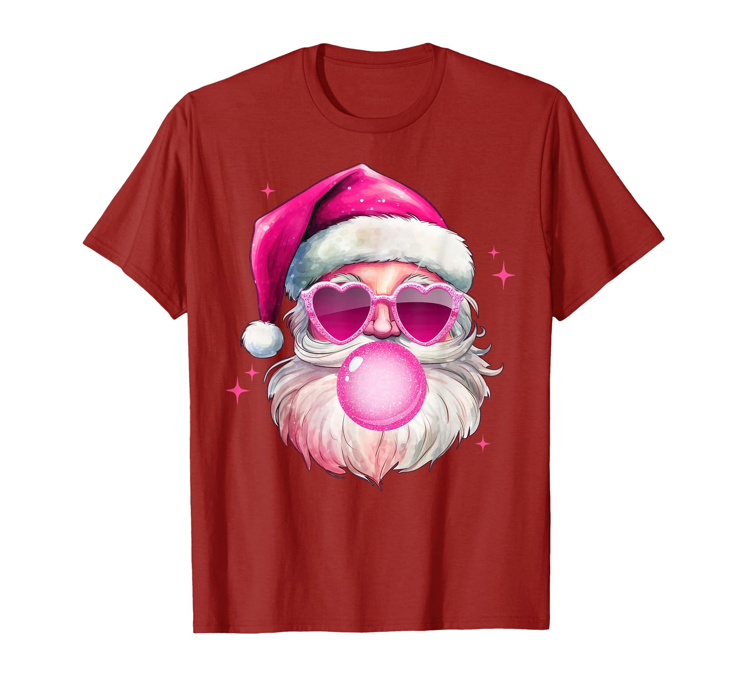 Cute Pink Santa Christmas Blowing Bubble Gum Xmas Girls T-Shirt