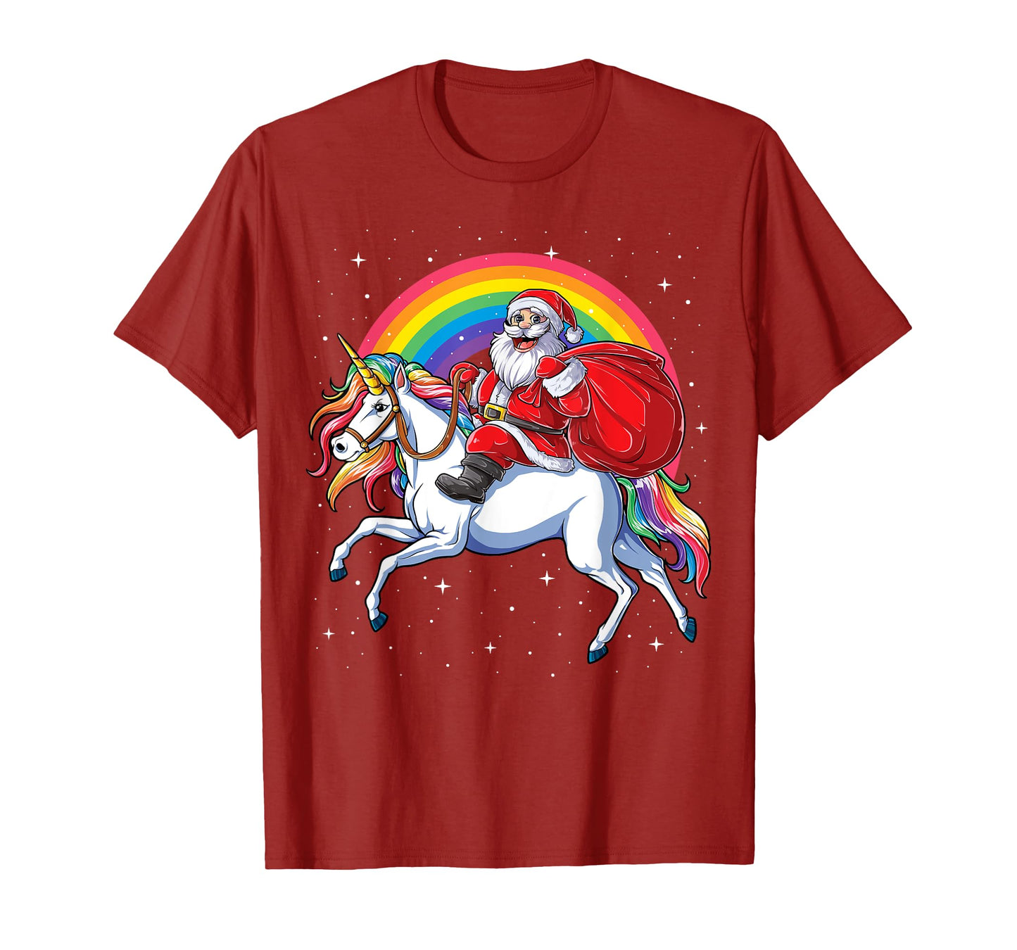 Christmas Santa Riding Unicorn Xmas Girls Women Rainbow T-Shirt