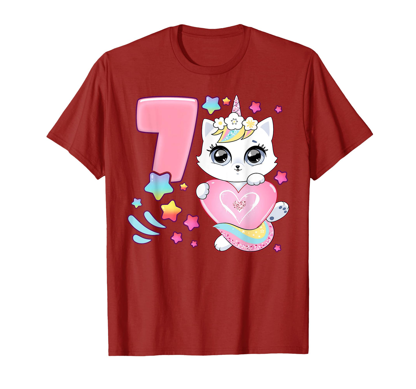 Birthday girl 7 years old, cat, unicorn, 7th birthday T-Shirt