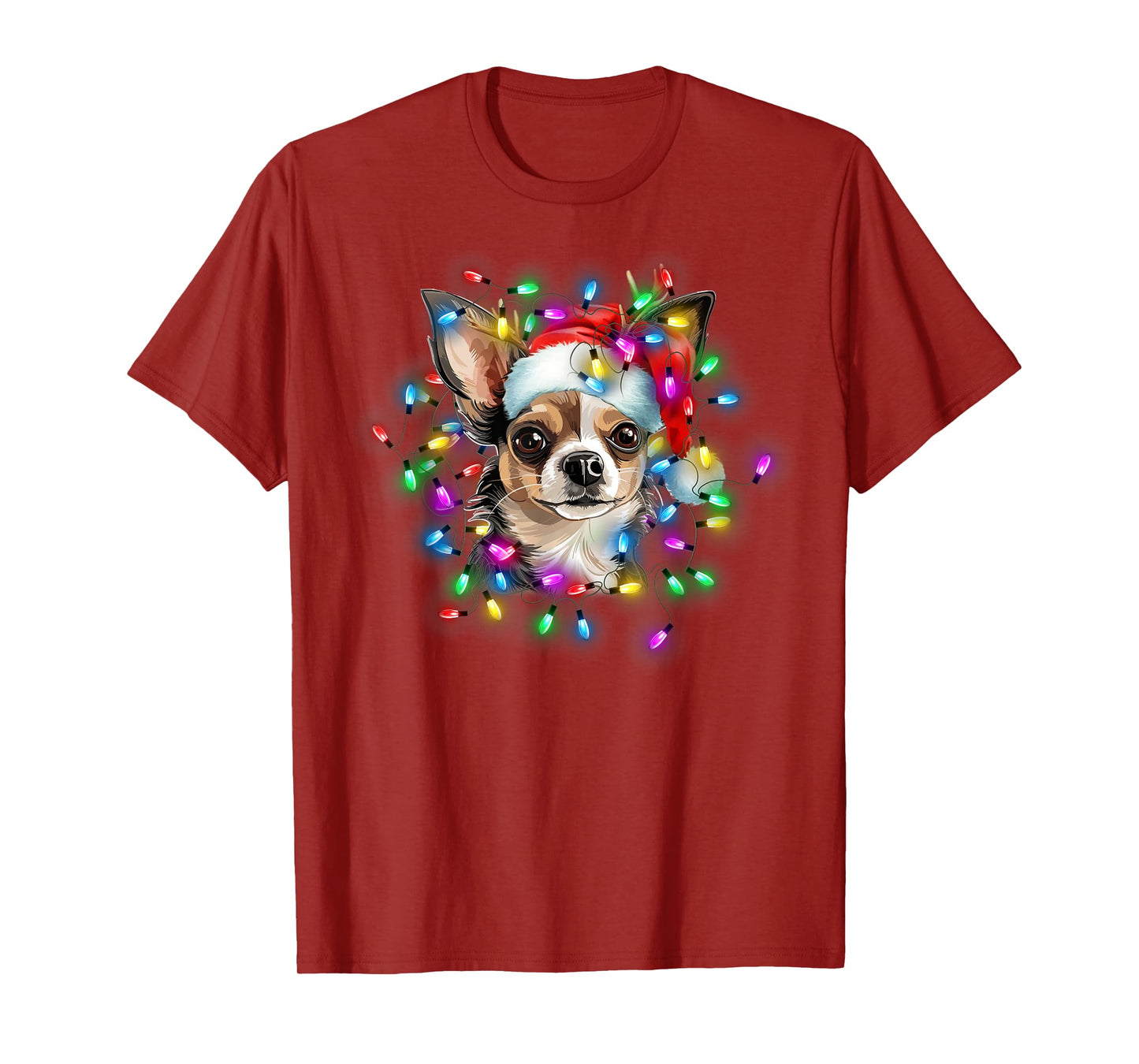 Cute Chihuahua Santa Hat Christmas Light Xmas T-Shirt
