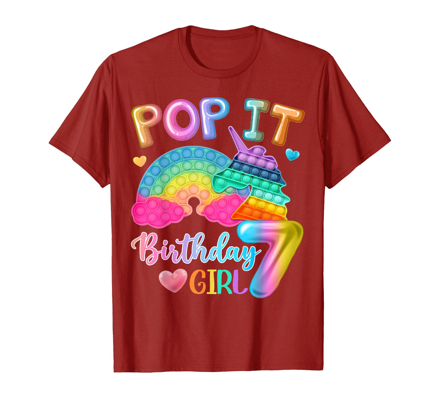 Kids Pop It Birthday Girl 7 for 7yr Old Girls Unicorn Party T-Shirt