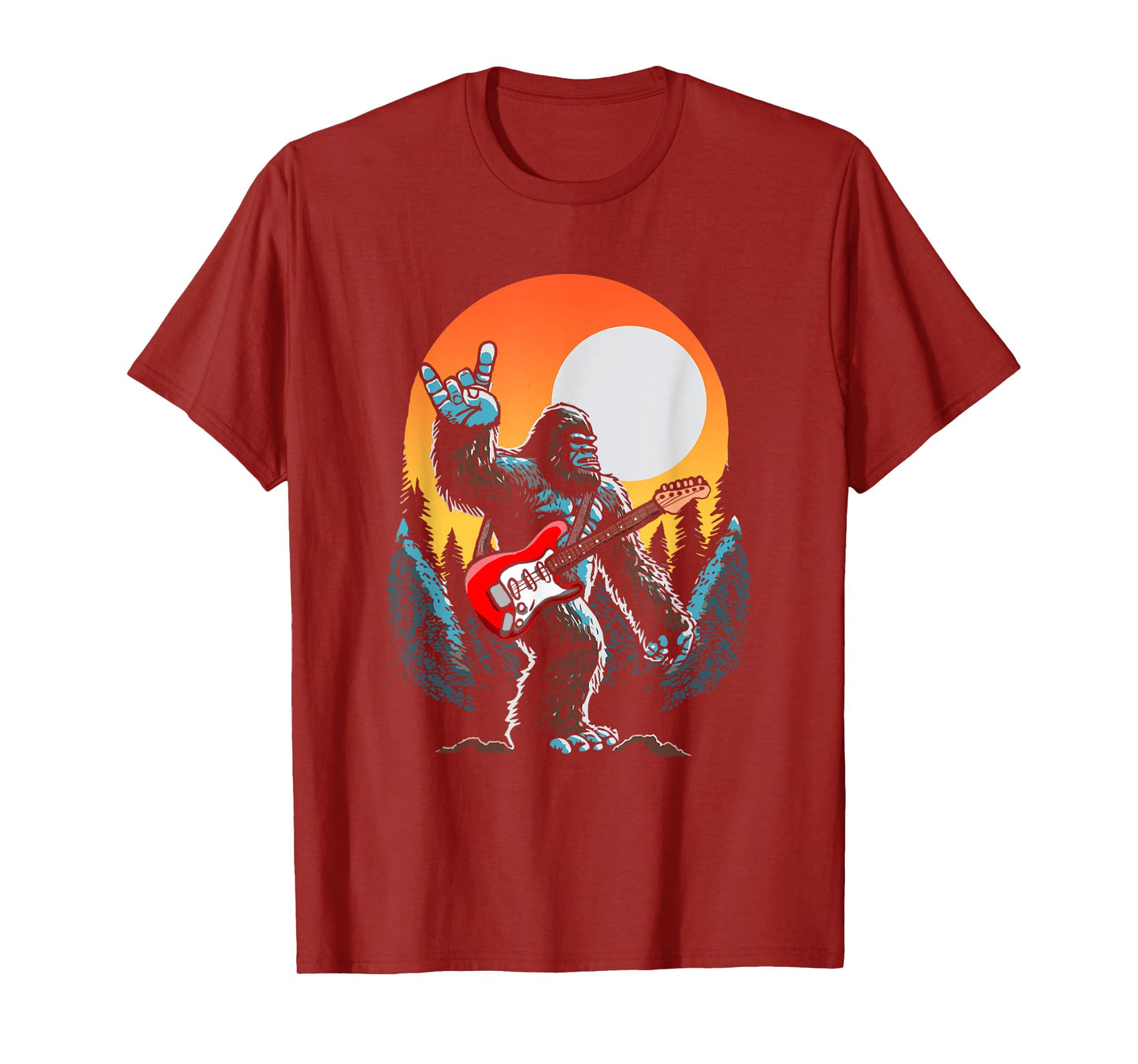 Rock On Sasquatch Rock And Roll Bigfoot Electric Guitar T-Shirt
