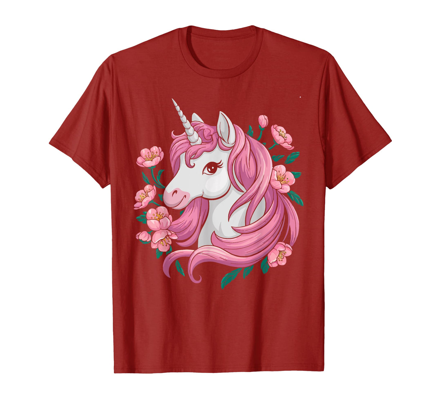 Cute Unicorn With Cherry Blossoms Magical Fantasy Art T-Shirt