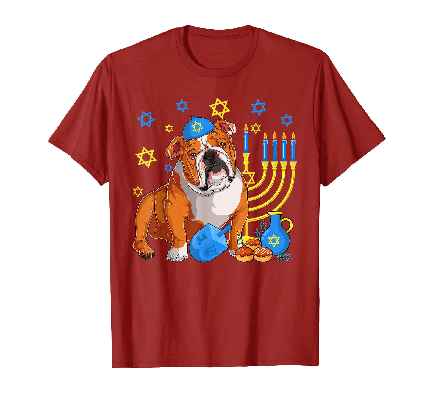 Jewish English Bulldog Dog Kippah Menorah Hanukkah Pajama T-Shirt