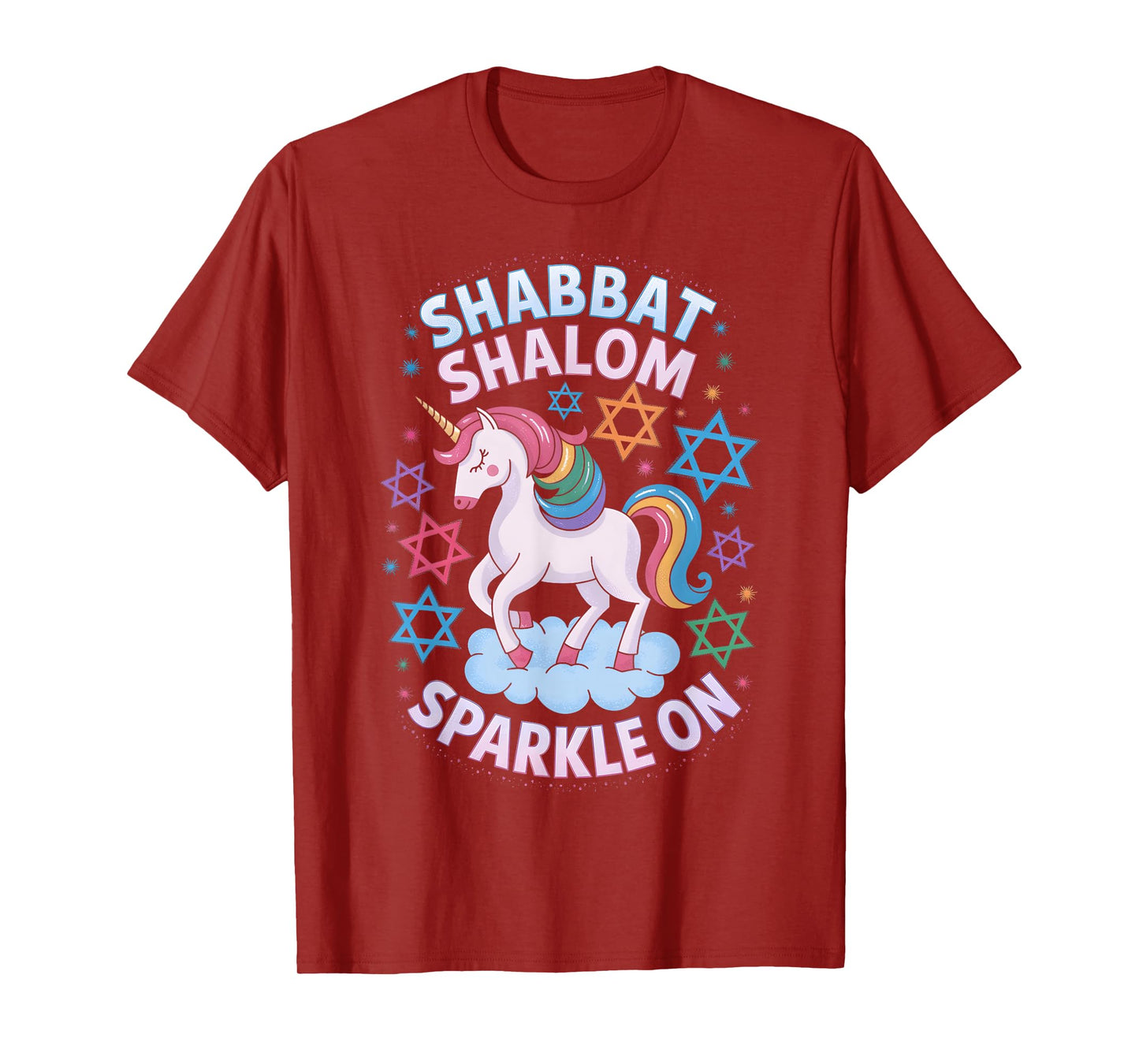 Funny Jewish Unicorn Hanukkah Shabbat Shalom Sparkle On T-Shirt