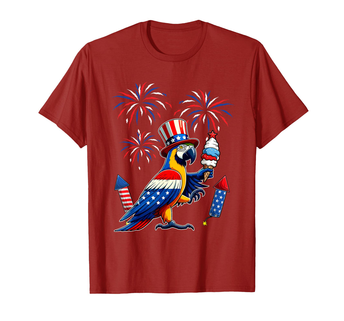 Macaw Sunglasses Eating Ice Cream 4th July US Flag Bird T-Shirt