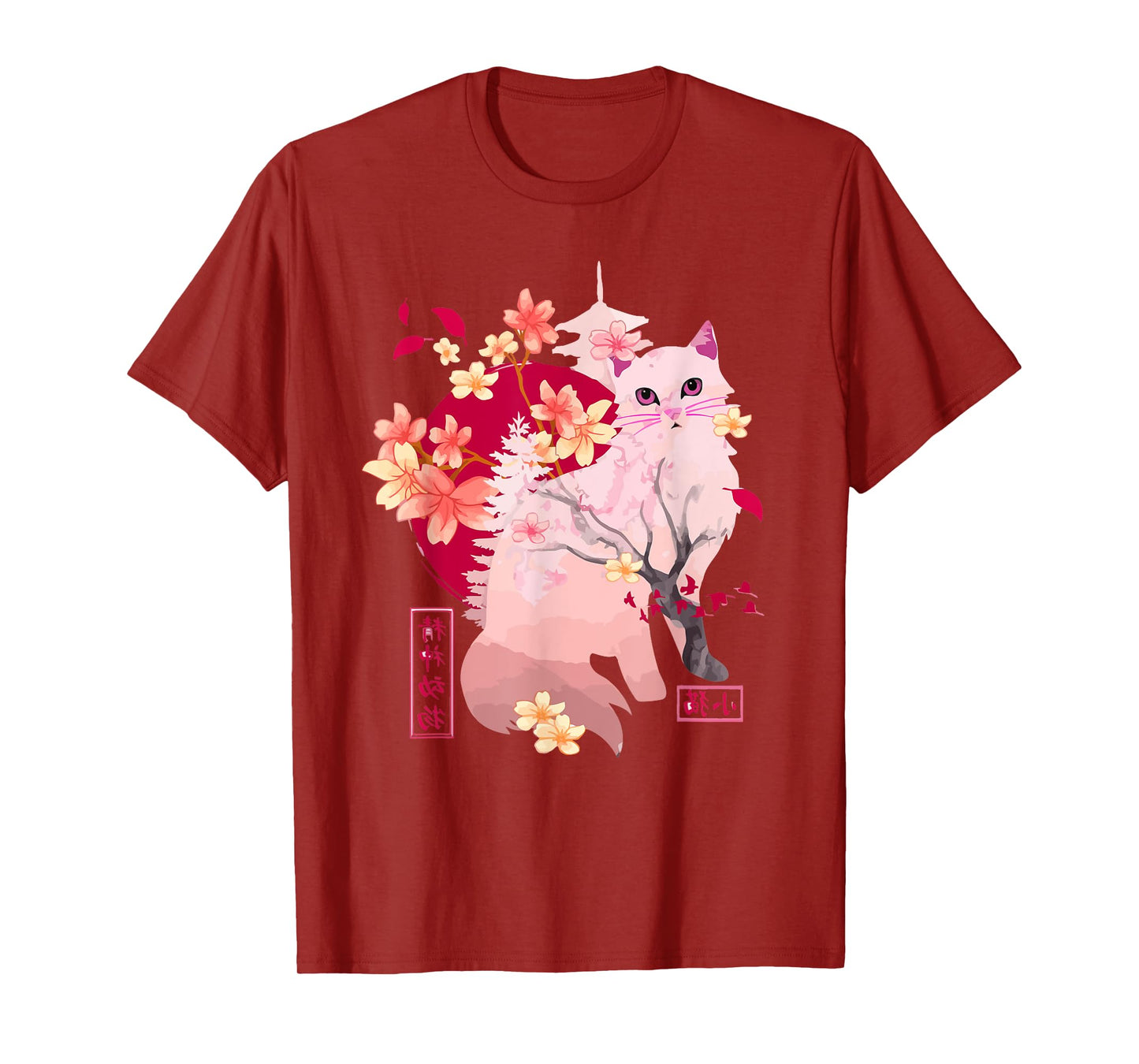 sakura cat Tree Blossoms japanese art Retro 80s Japan Anime T-Shirt
