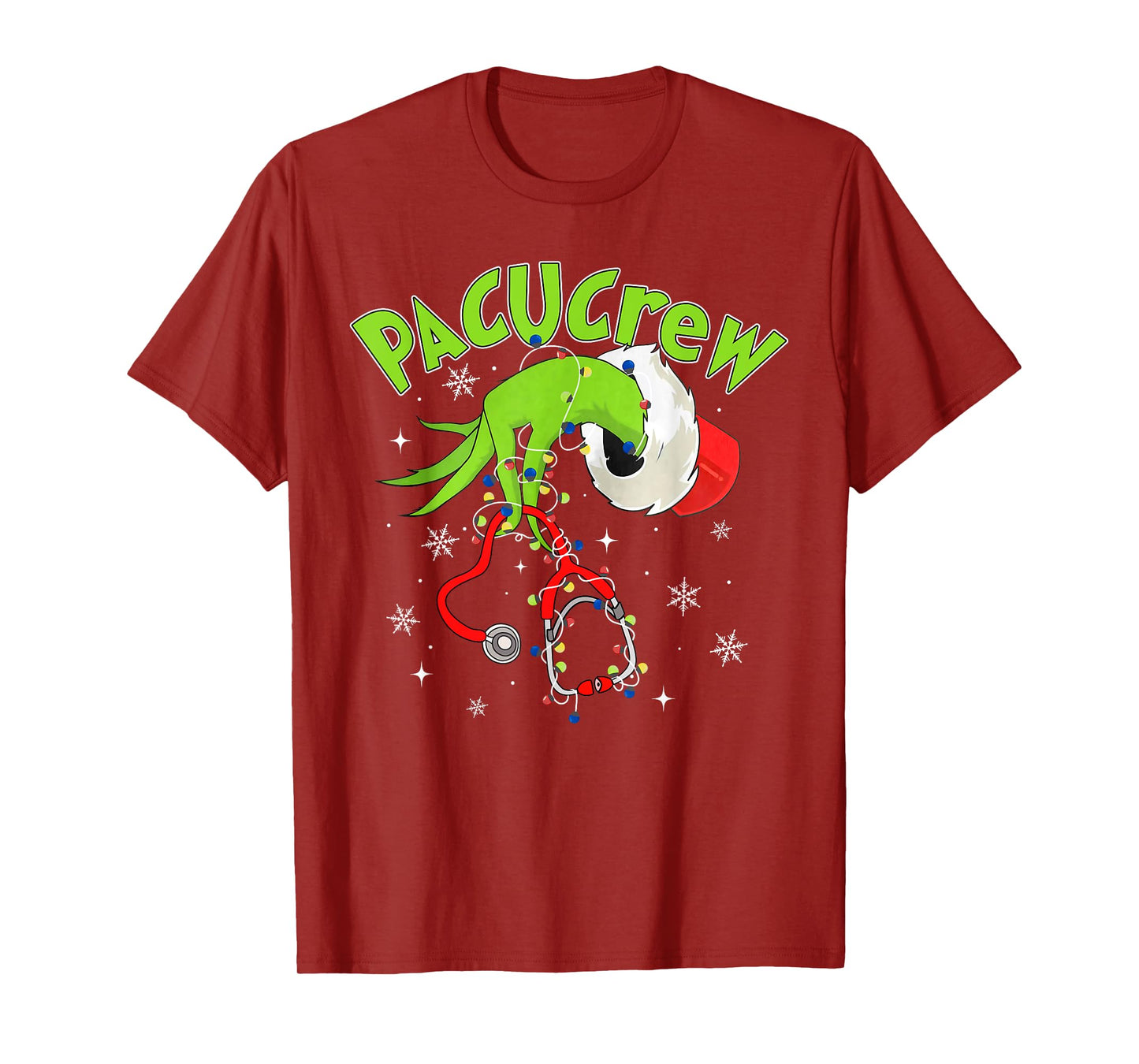Nurse Christmas Stethoscope PACU Crew Xmas Lights Pajamas Unisex-Adults T-Shirt Black Small