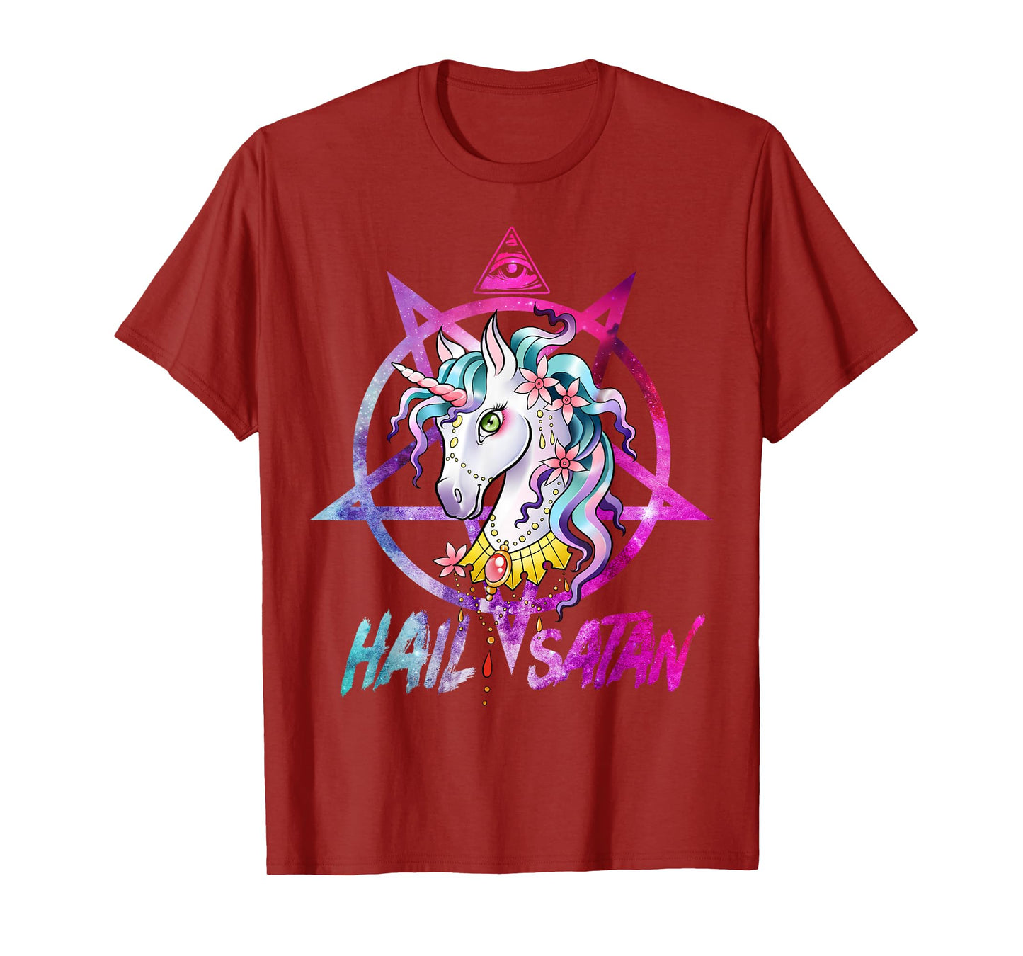 Unicorn Hail Satan Death Metal Rainbow shirt Rave Men Women T-Shirt