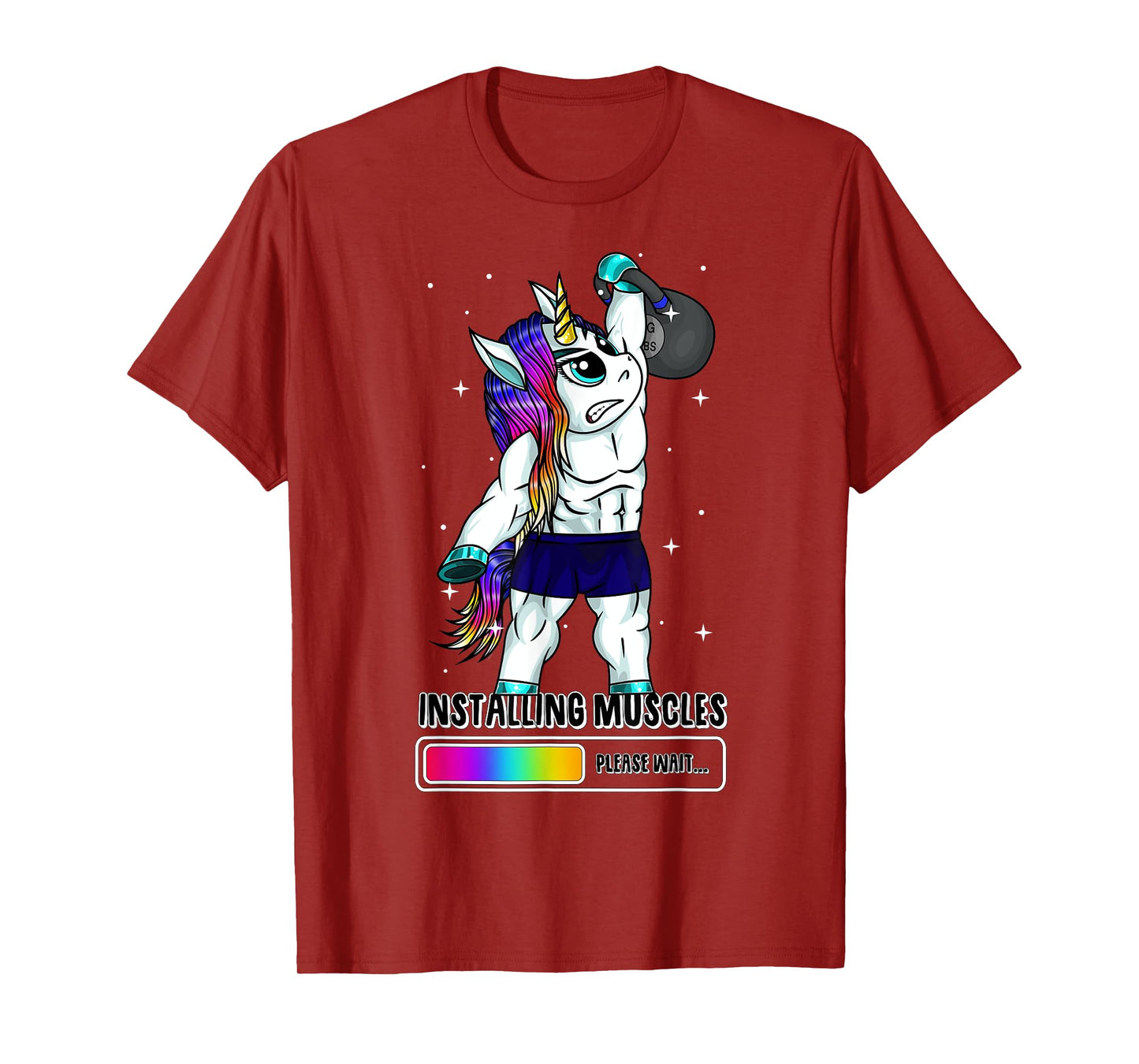 Unicorn Installing Muscles Kettlebell Fun Gym Workout Gift T-Shirt