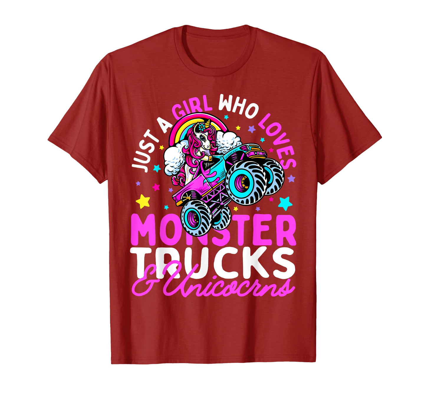 Just a Girl Who Loves Monster Trucks and Unicorns Girls Gift T-Shirt