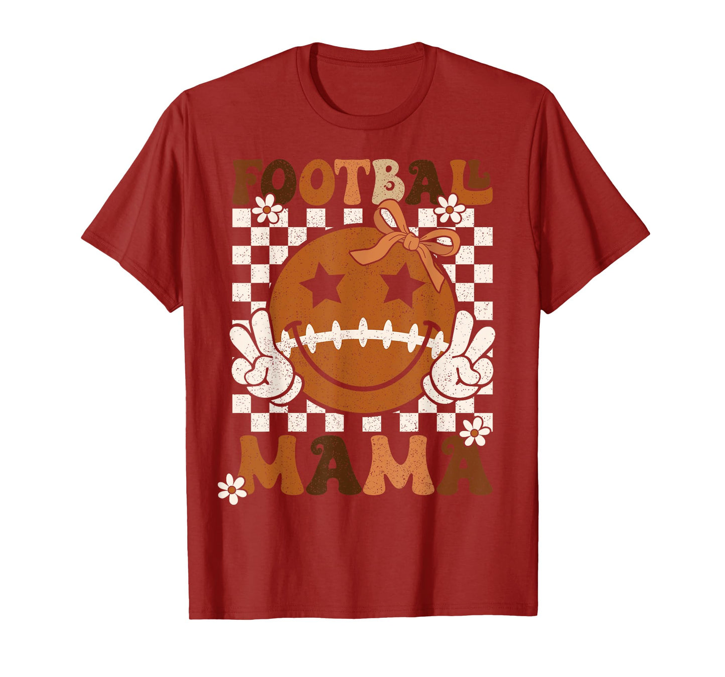 Coquette Bow Football Mama Mom Rtero Game Day T-Shirt