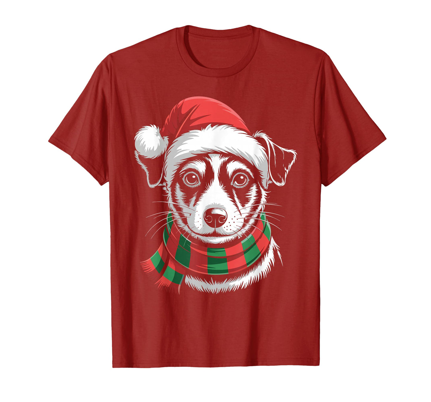 Rat Terrier Dog Xmas Santa Hat Scarf Christmas Costume T-Shirt