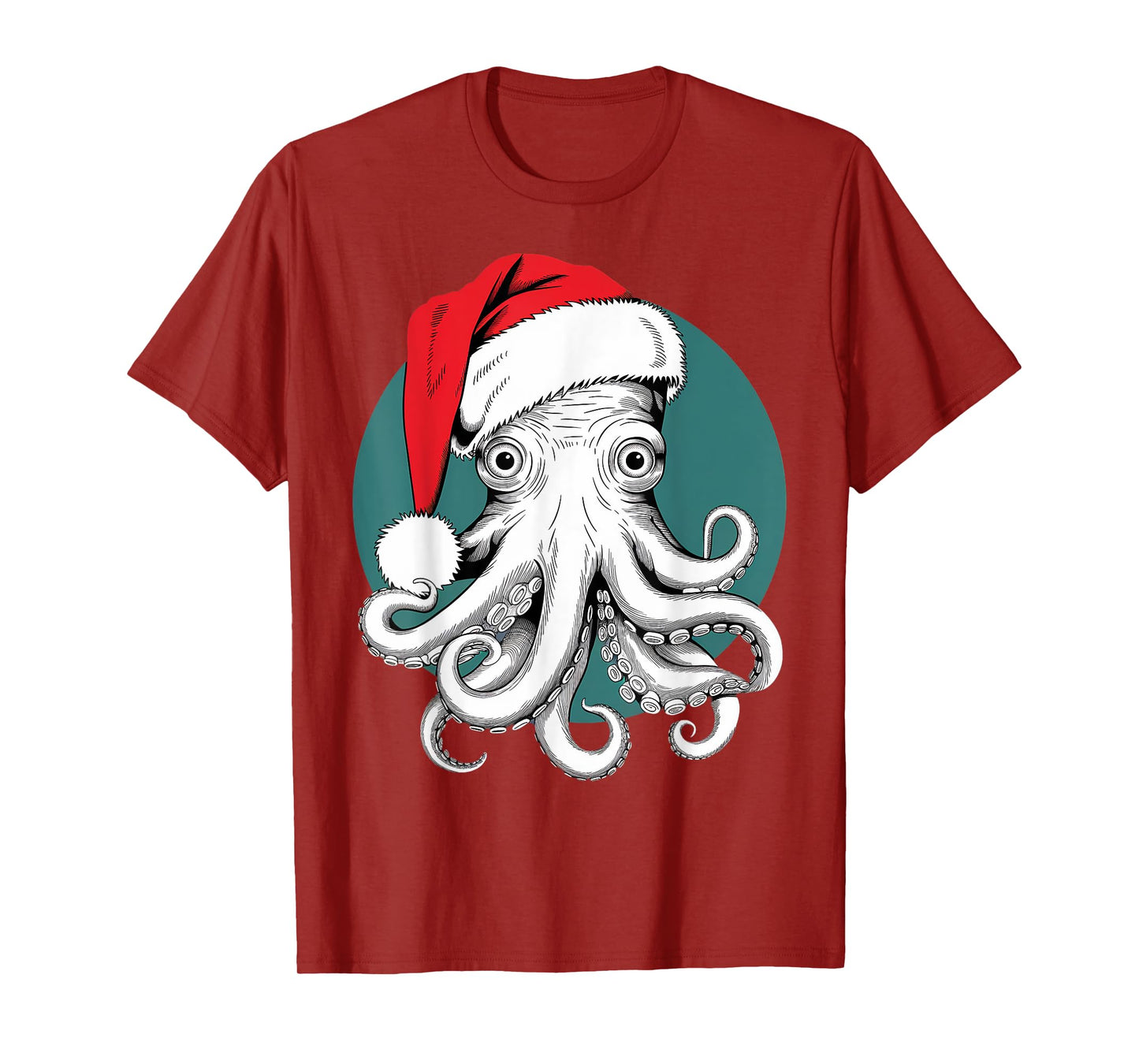 Joyful Octopus Santa on Octopus Christmas T-Shirt