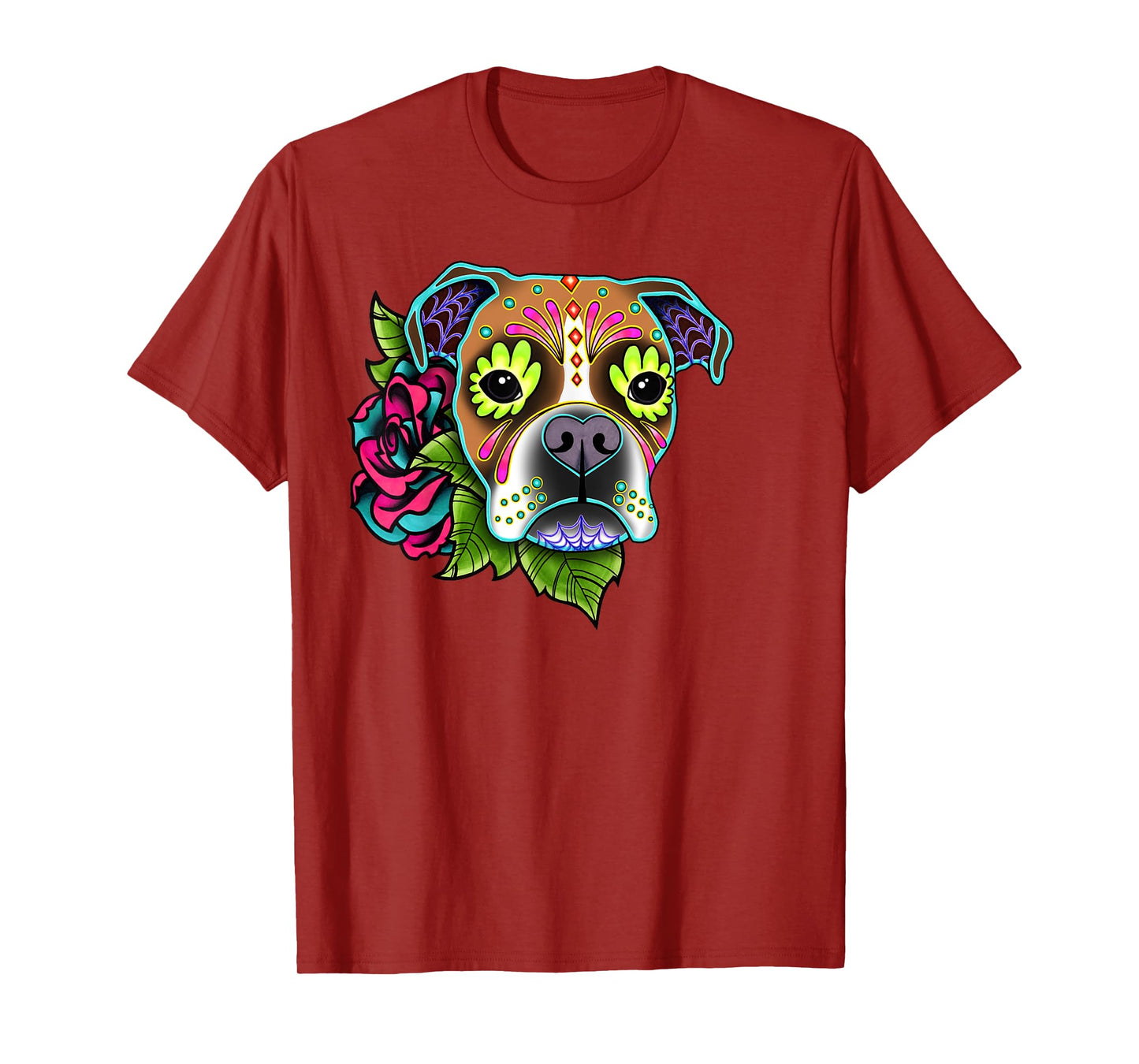 Boxer in Fawn and White - Day of the Dead Sugar Skull Dog T-Shirt