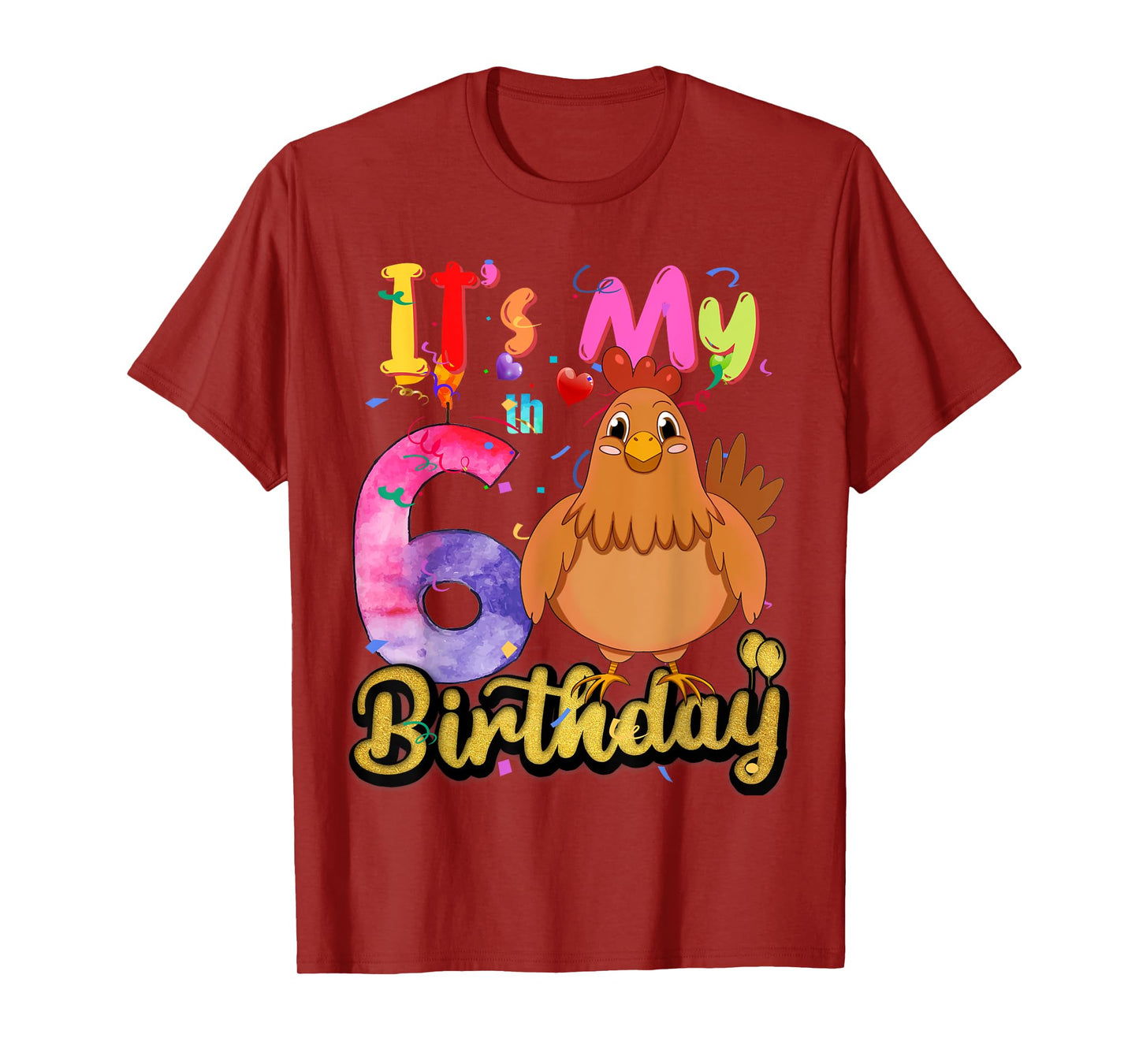 Kids Chicken 6th Birthday 6 Years Old Girls Chicken Birthday T-Shirt