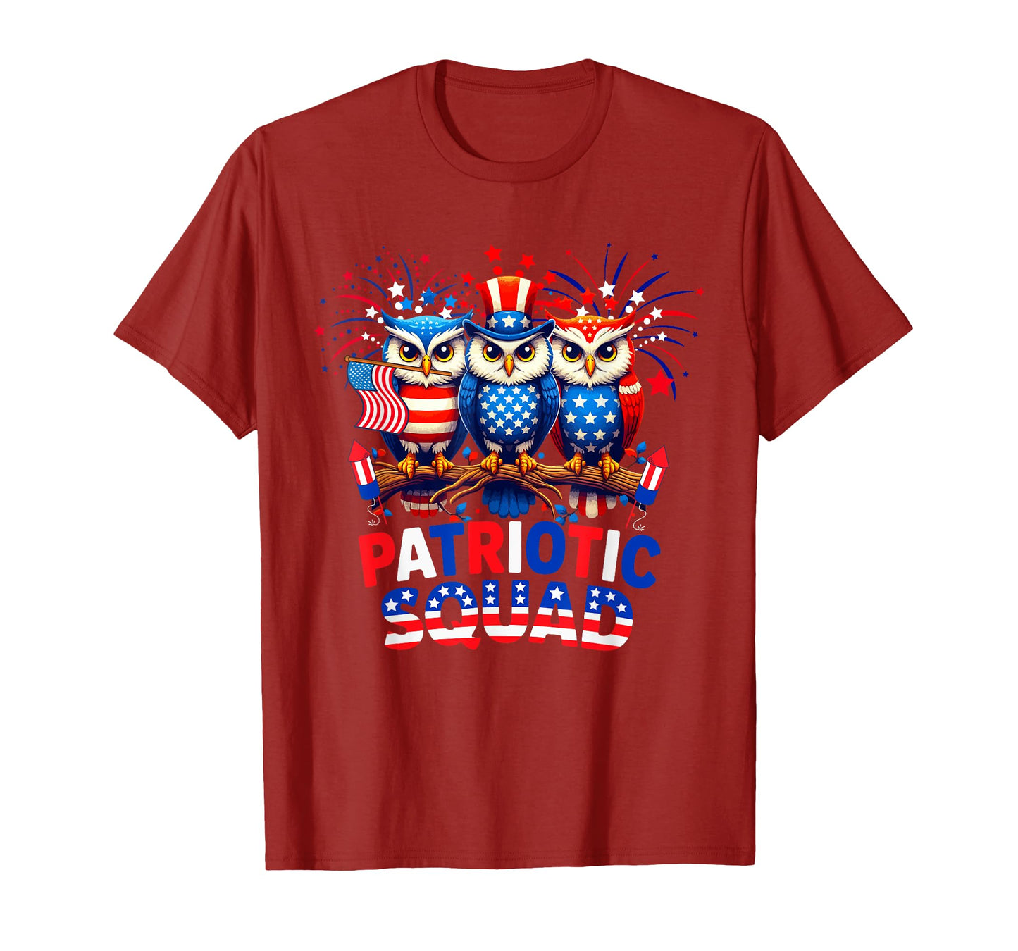 Patriotic Squad Three Cute Owls 4th Of July US Flag T-Shirt
