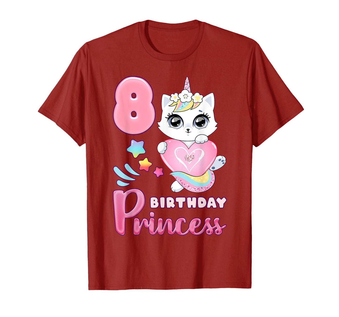 Girl, 8th birthday, unicorn cat, number 8 T-Shirt