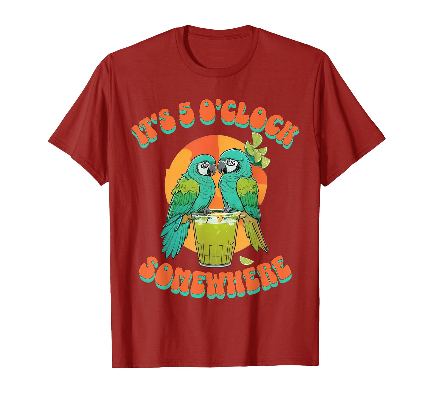 Vintage It's 5 O'clock Somewhere Parrots Drinking Cocktail T-Shirt