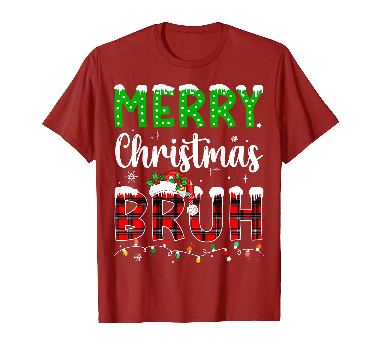 Bruh Christmas Red Plaid Teens Boys Kids Xmas Pajama T-Shirt