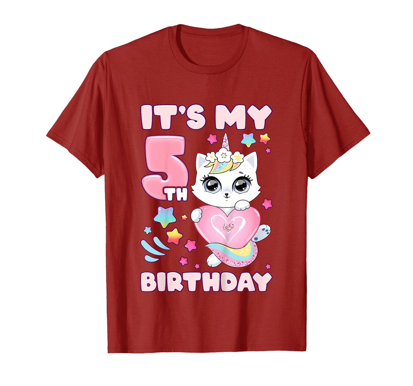 Birthday girl 5 years old, cat, unicorn, 5th birthday T-Shirt