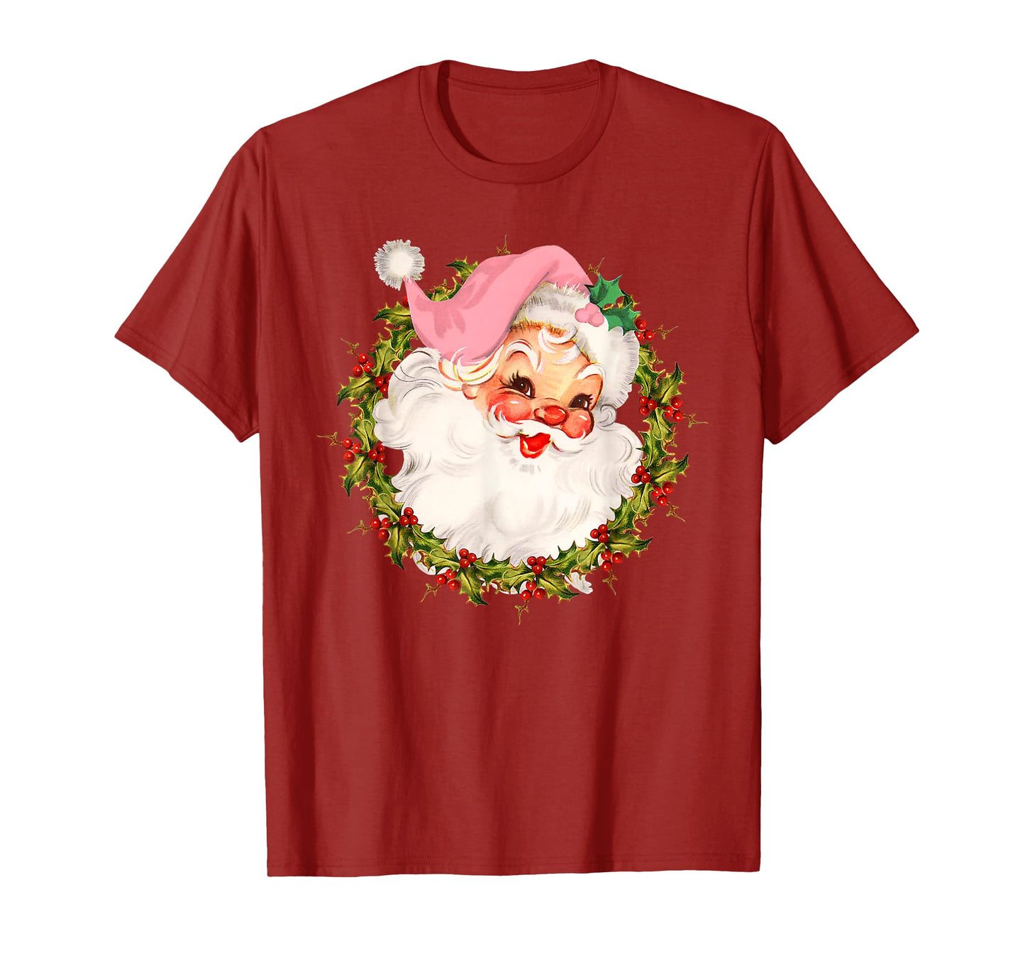 Vintage Pink Santa Claus Merry Christmas Pajamas Xmas Women T-Shirt