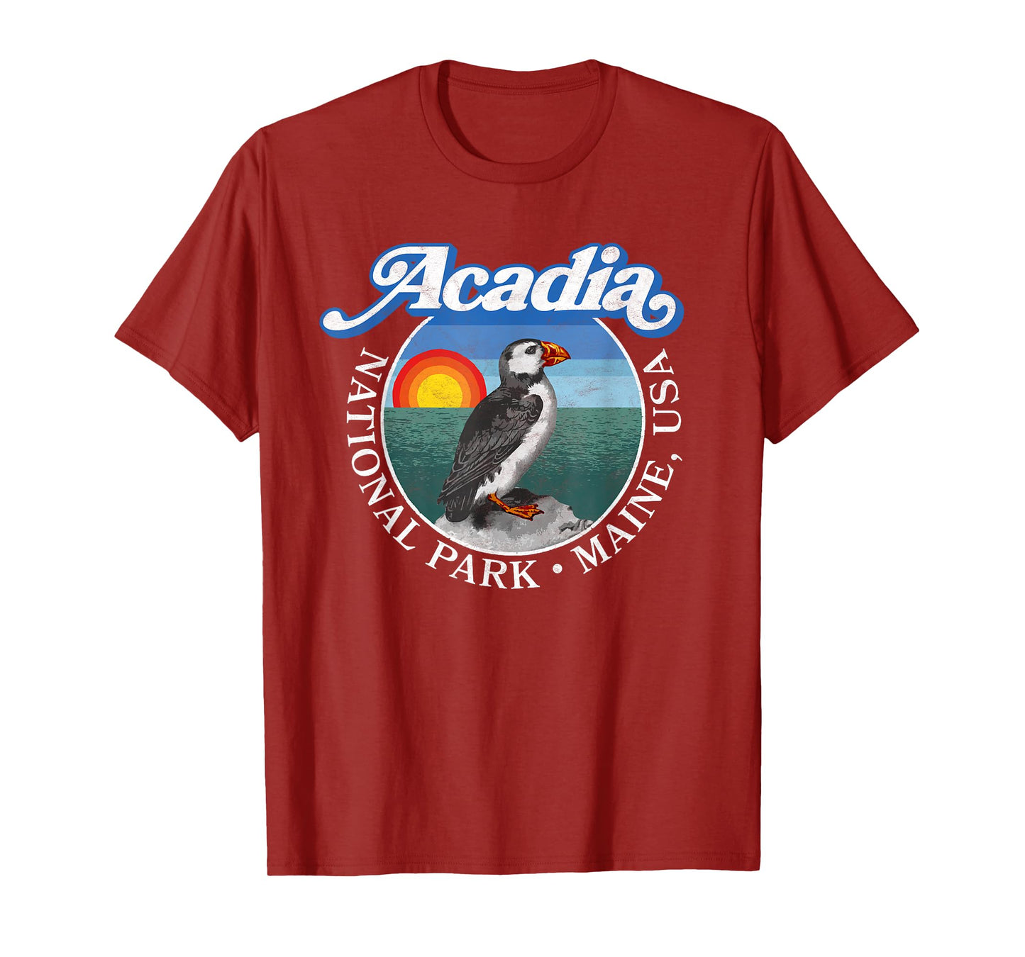 Retro Acadia National Park Vintage Maine Puffin Graphic T-Shirt