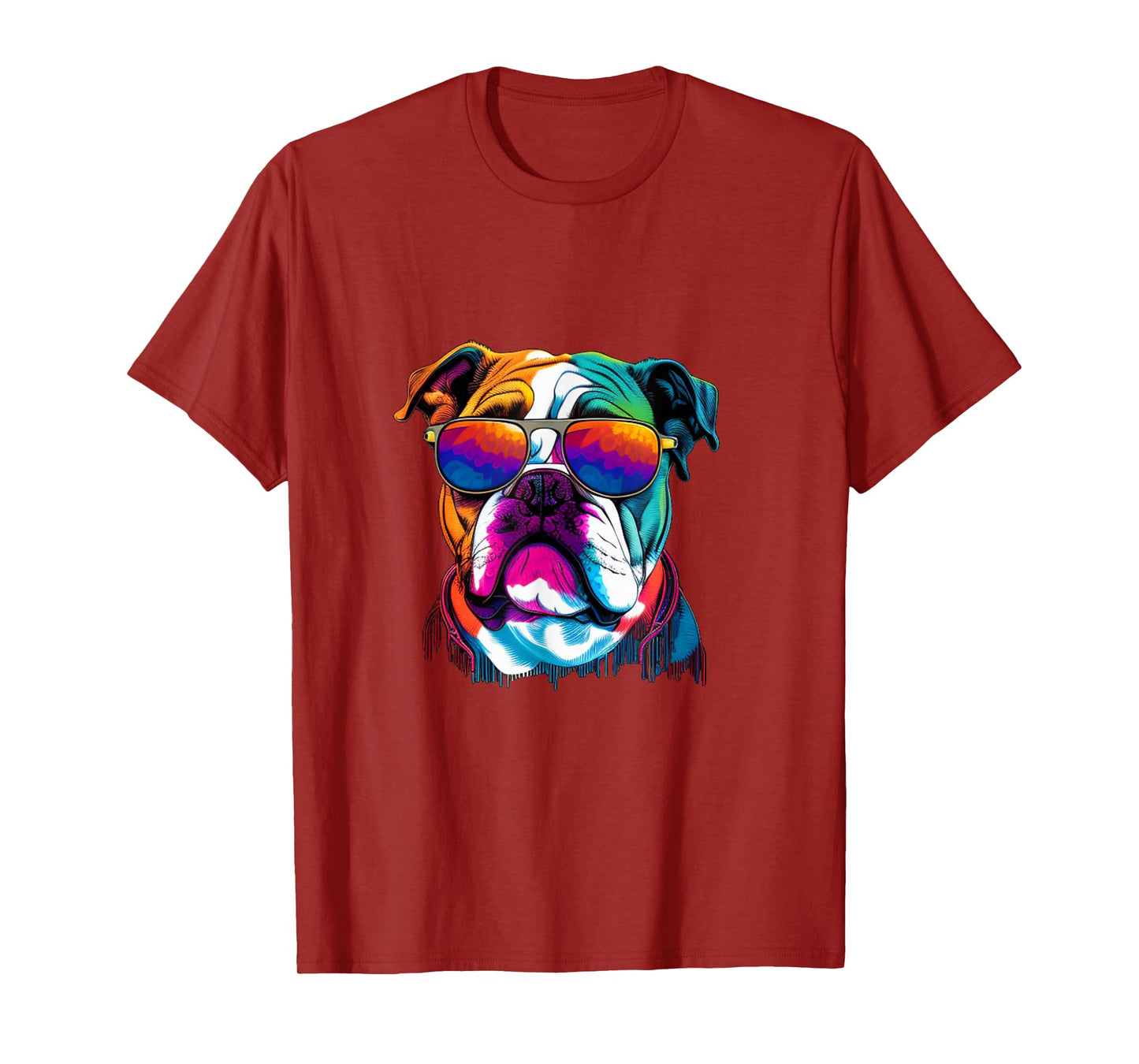 Funny multicolor English Bulldog Face T-Shirt
