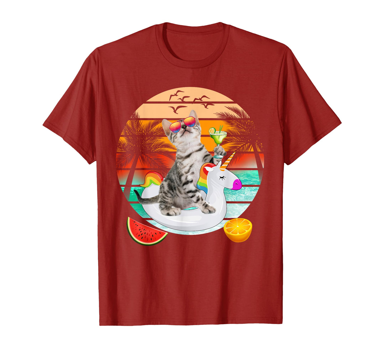 Cute Cat With Margarita & Unicorn Float Kitten Summer Vibes T-Shirt