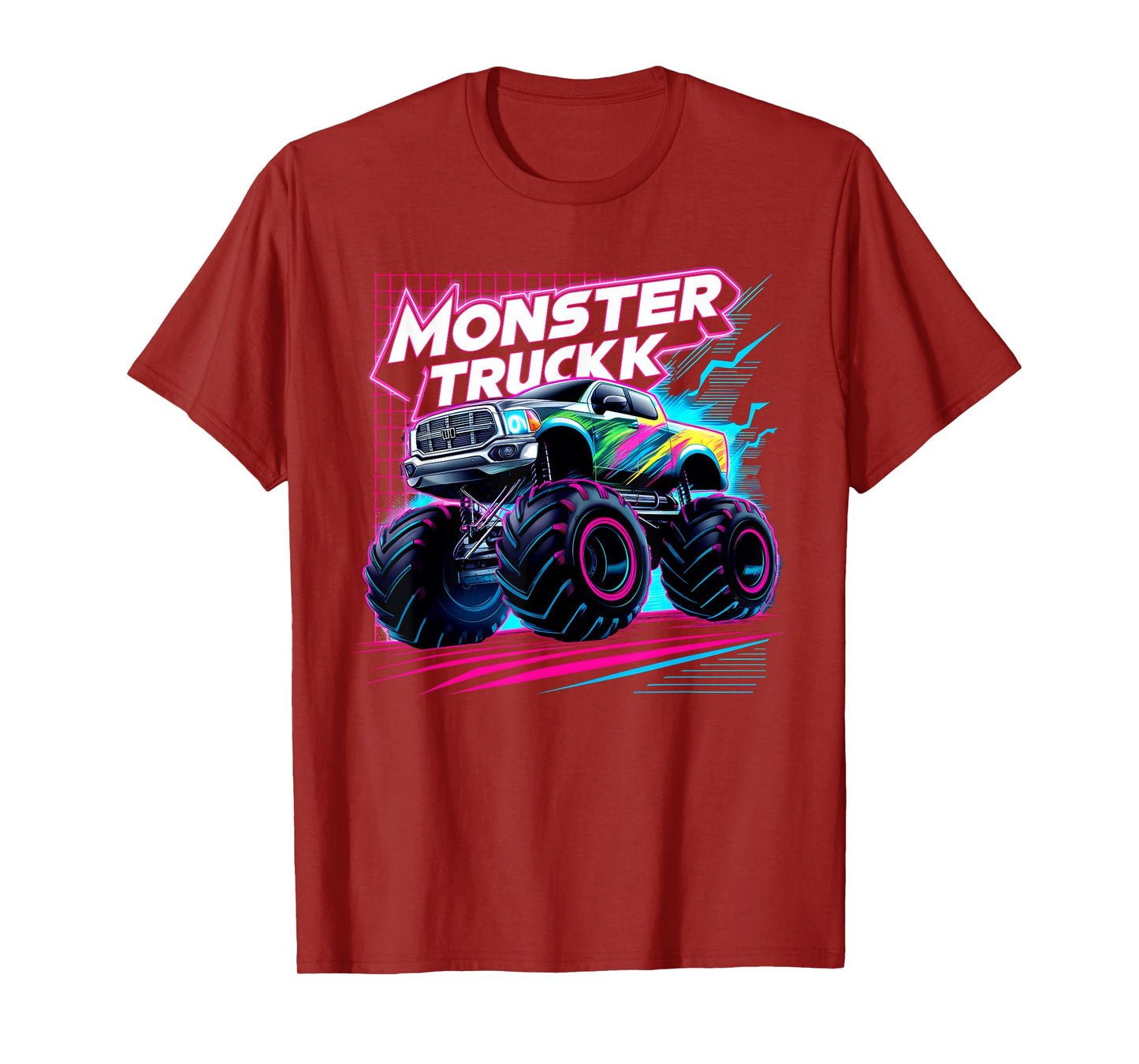 Monster Truck Retro Colorful Toddlers Boys Kids Men Birthday T-Shirt