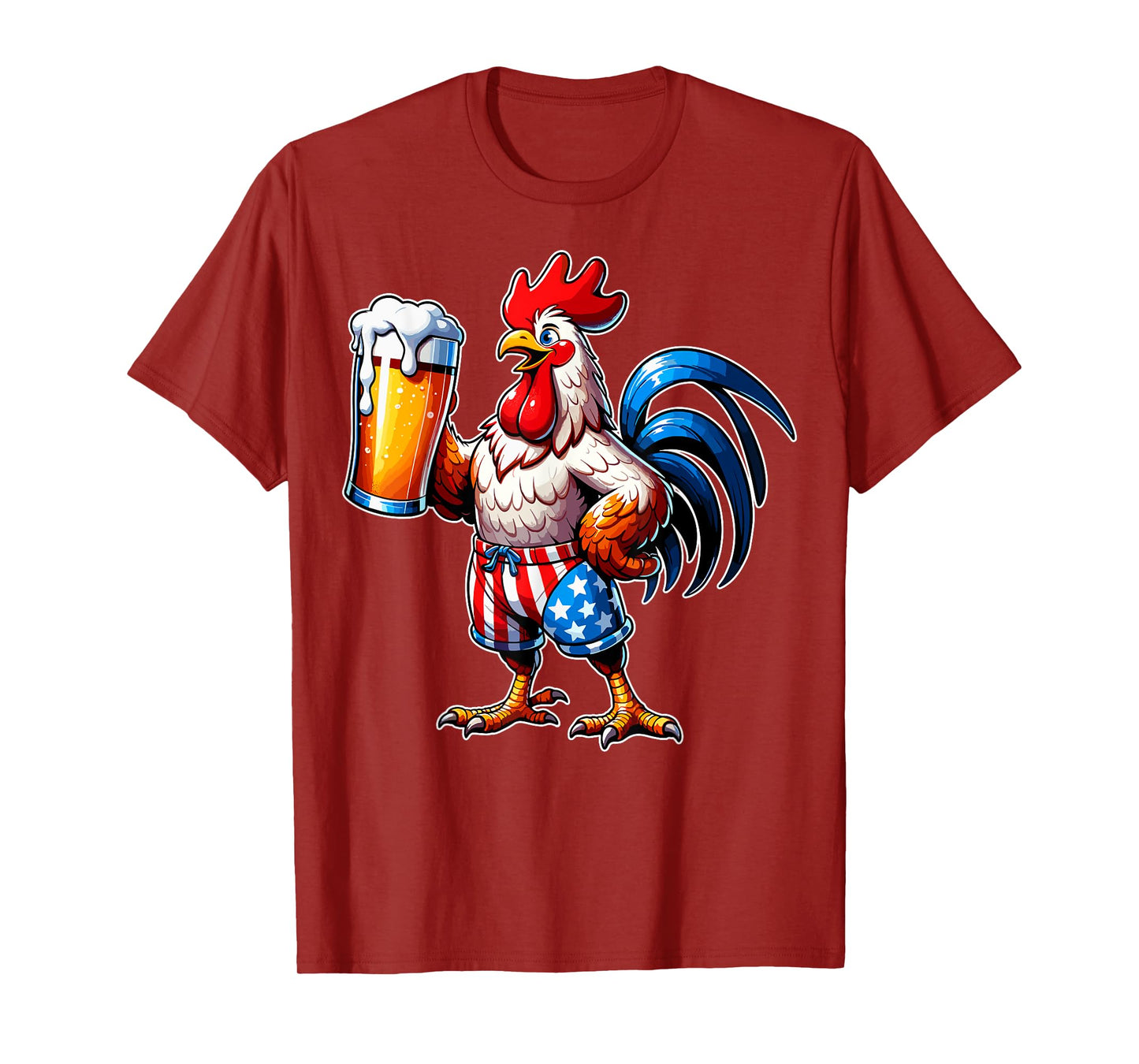 Chicken Holding Beer USA Flag 4th of July Patriotic Chicken T-Shirt