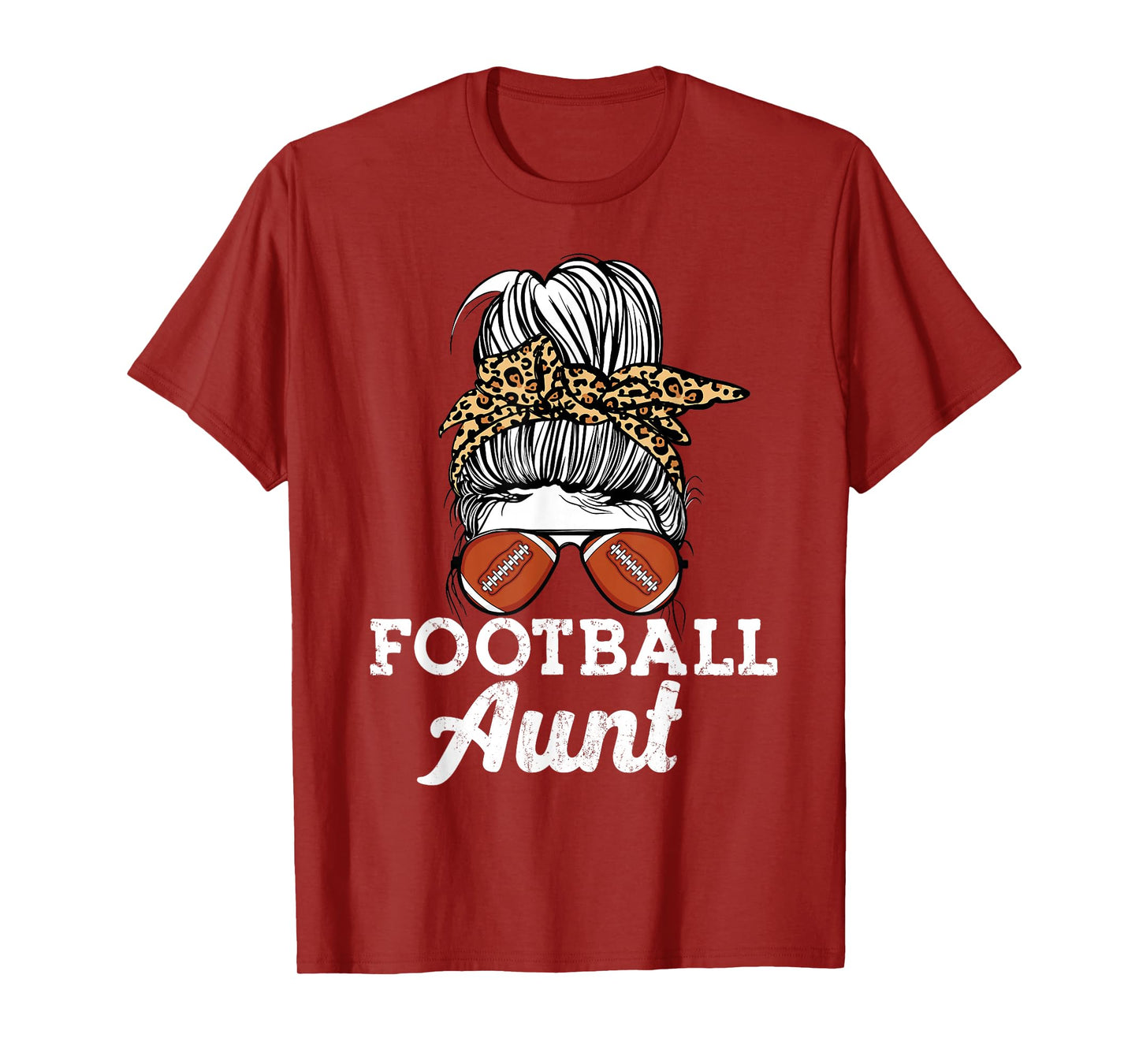 Funny leopard pattern Messy bun Game Lovers football aunt T-Shirt