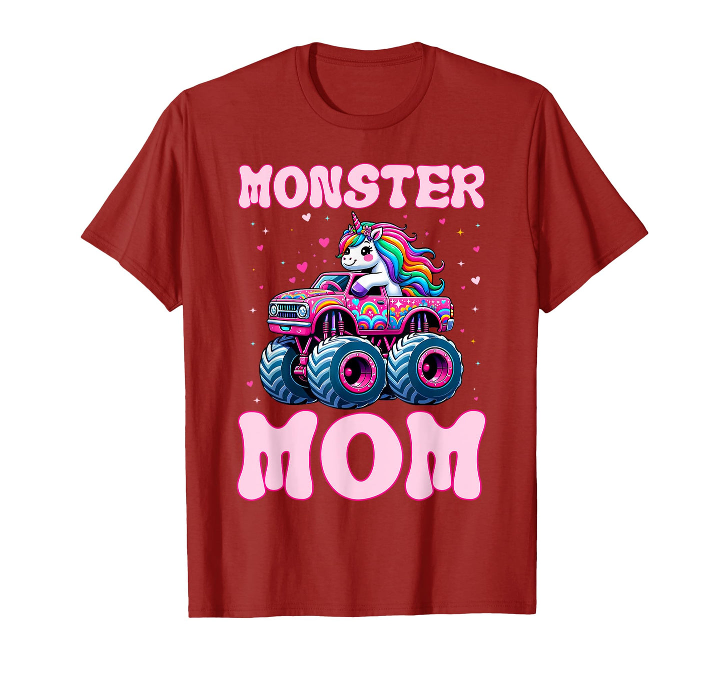 Funny Cute Unicorn Riding A Pink Monster Mom Truck Lovers T-Shirt