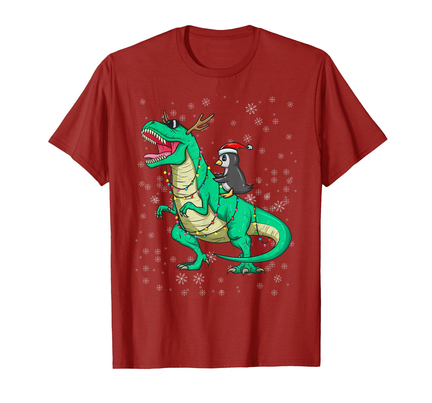 Christmas Penguin Riding Dinosaur T Rex Holiday Costume Fun T-Shirt