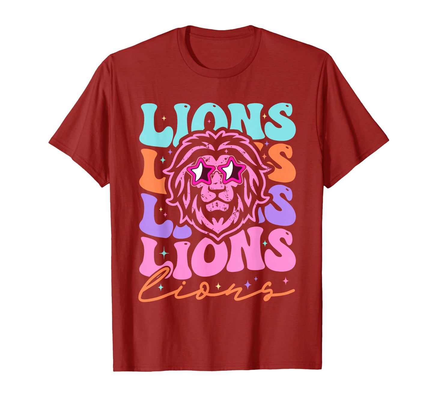 Lion Mascot Back to School Spirit Sports Men Women Groovy T-Shirt