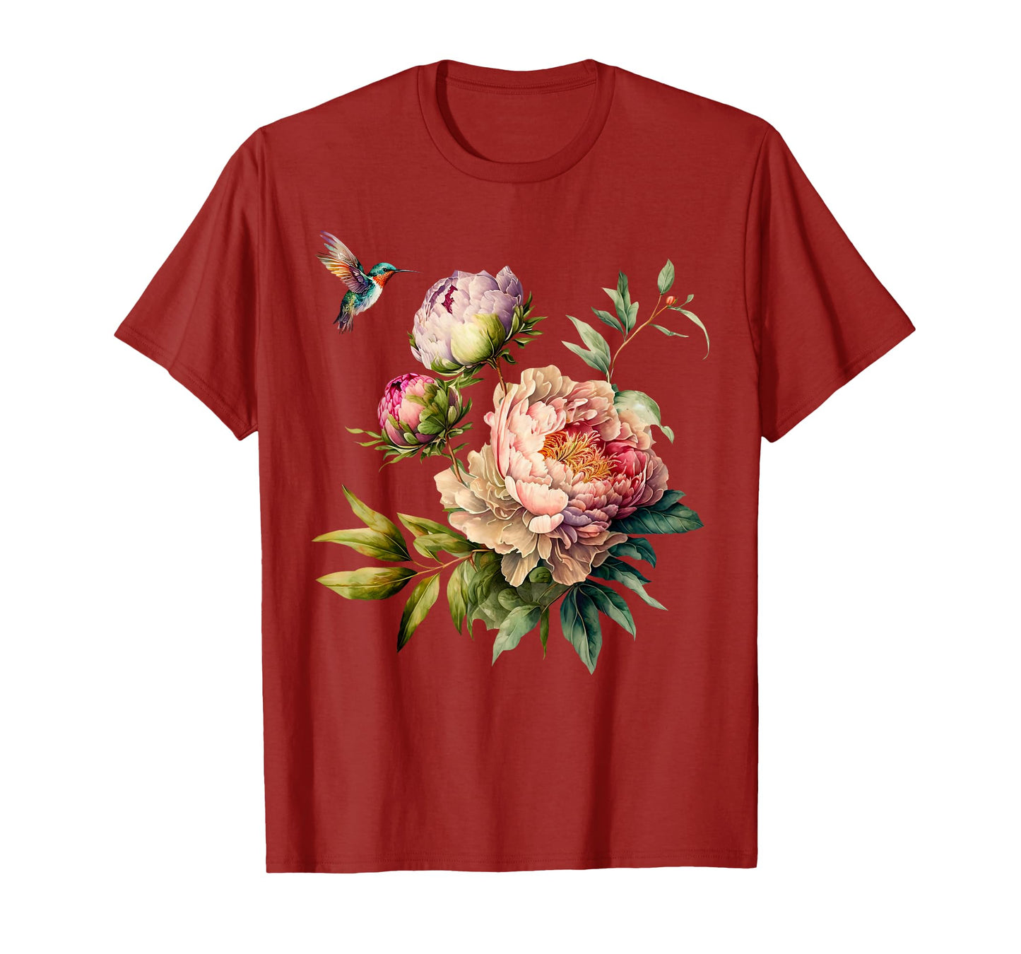 Retro Hummingbird Peony Flower Graphic Gardener Nature lover T-Shirt