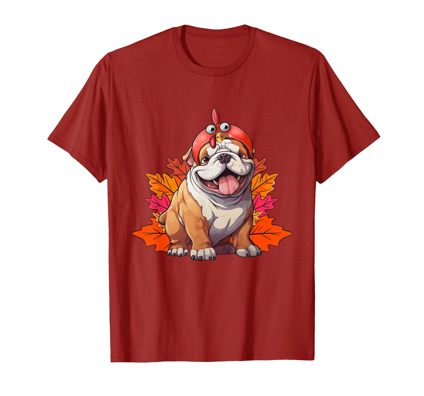 Turkey English Bulldog Fall Autumn Leaf Funny Thanksgiving T-Shirt