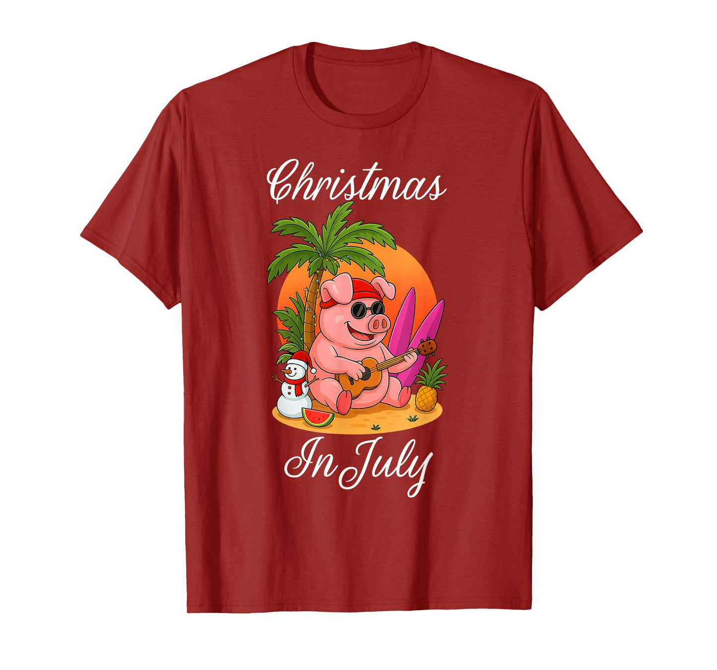 Christmas In July Cute Pig Funny Summer Vacation Beach Vibes T-Shirt