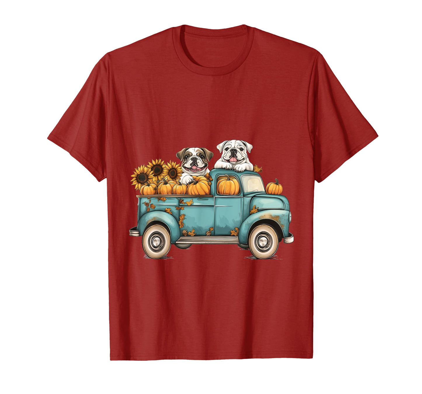 Cute Autumn English Bulldogs Pumpkins Sunflowers Fall Dogs T-Shirt