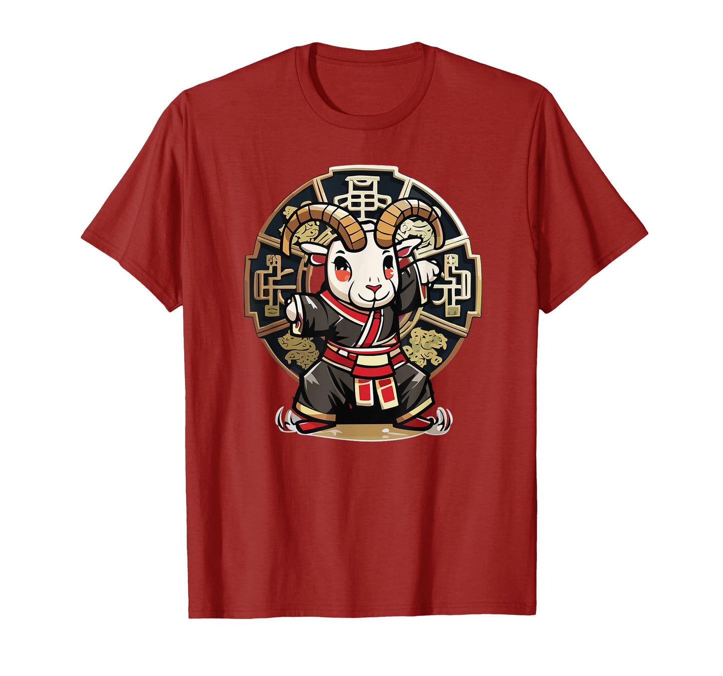 Monkey Style Studios Cute Kawaii Asian Chinese Goat Ram Zodiac Lunar New Year T-Shirt, Small, Black