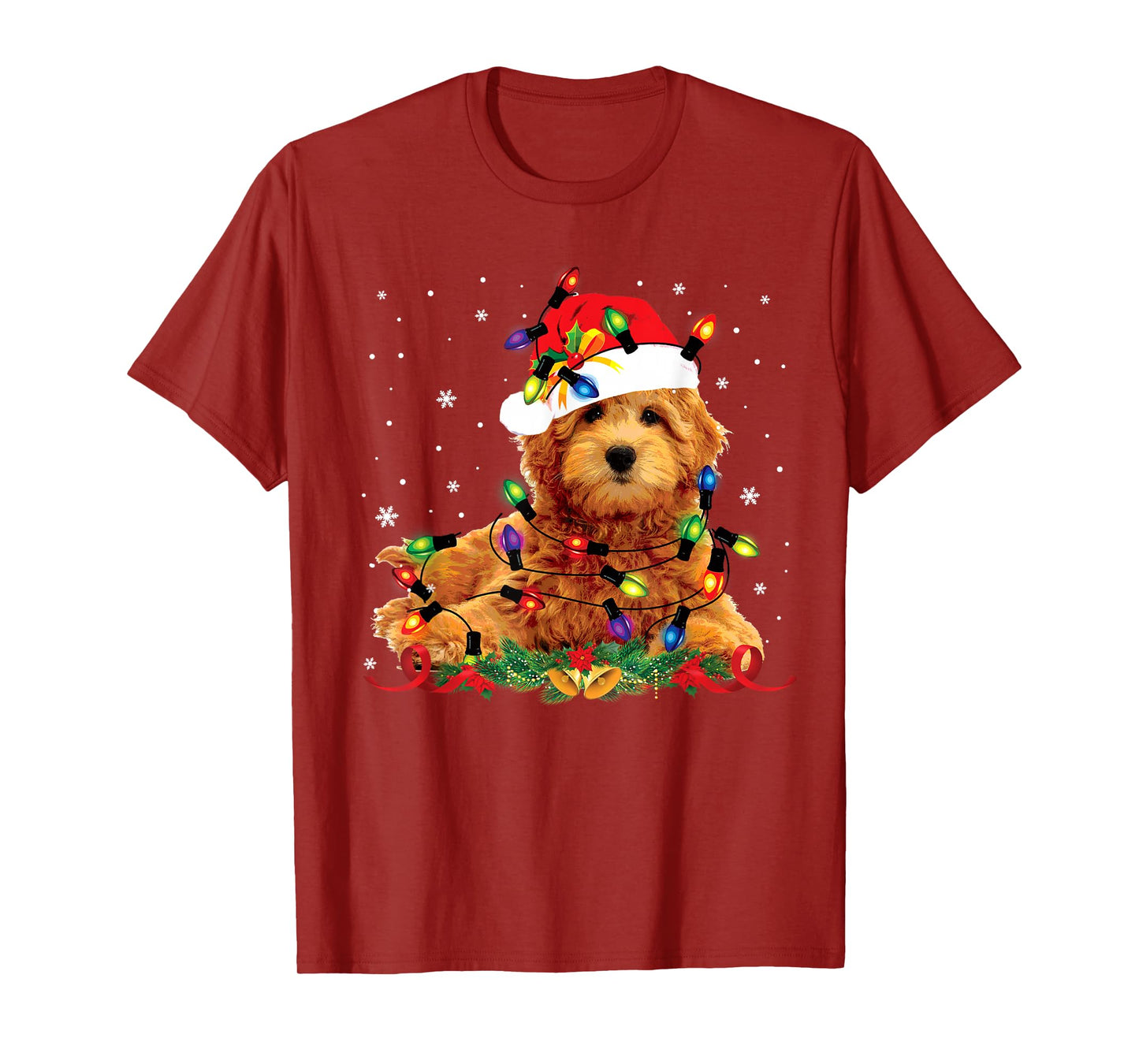 Goldendoodle Christmas Reindeer Lights Funny Dog Xmas Men Women Kids T-Shirt