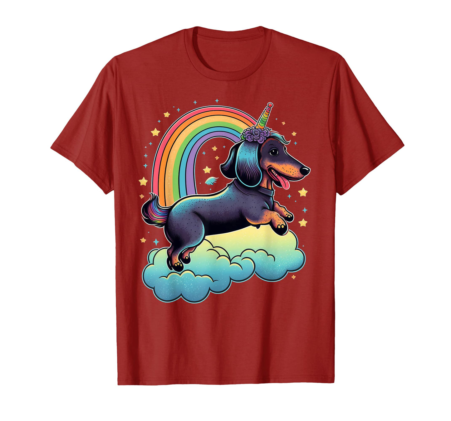 Dachshund Unicorn on Rainbow Unicorn Dachshund T-Shirt