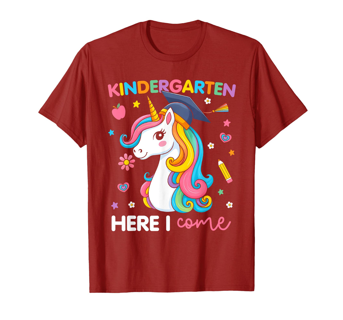 Kindergarten Here I Come Unicorn Girls Kids Back To School T-Shirt
