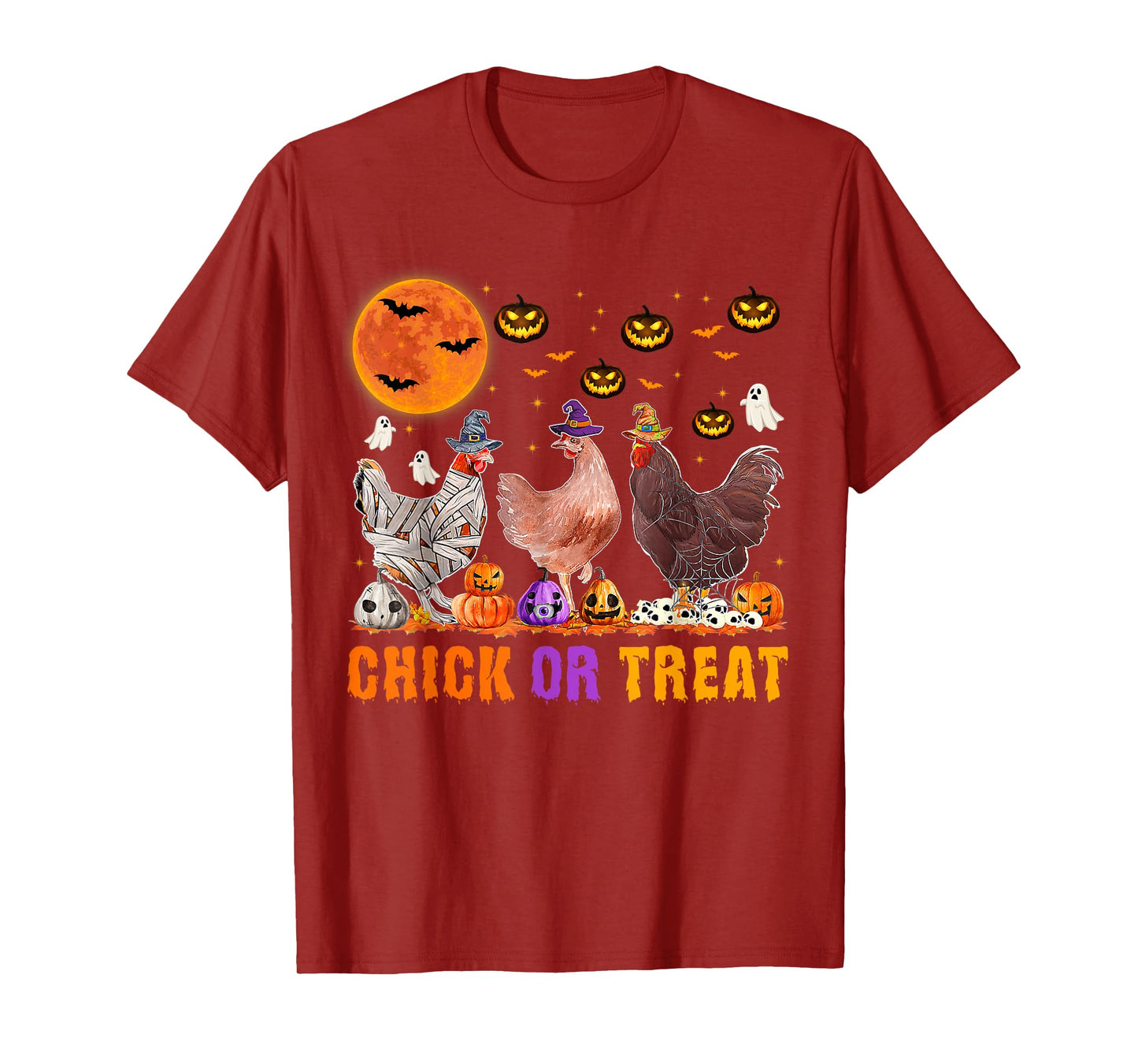 Halloween Chick or Treat Pumpkin Chicken Girl Farmer T-Shirt
