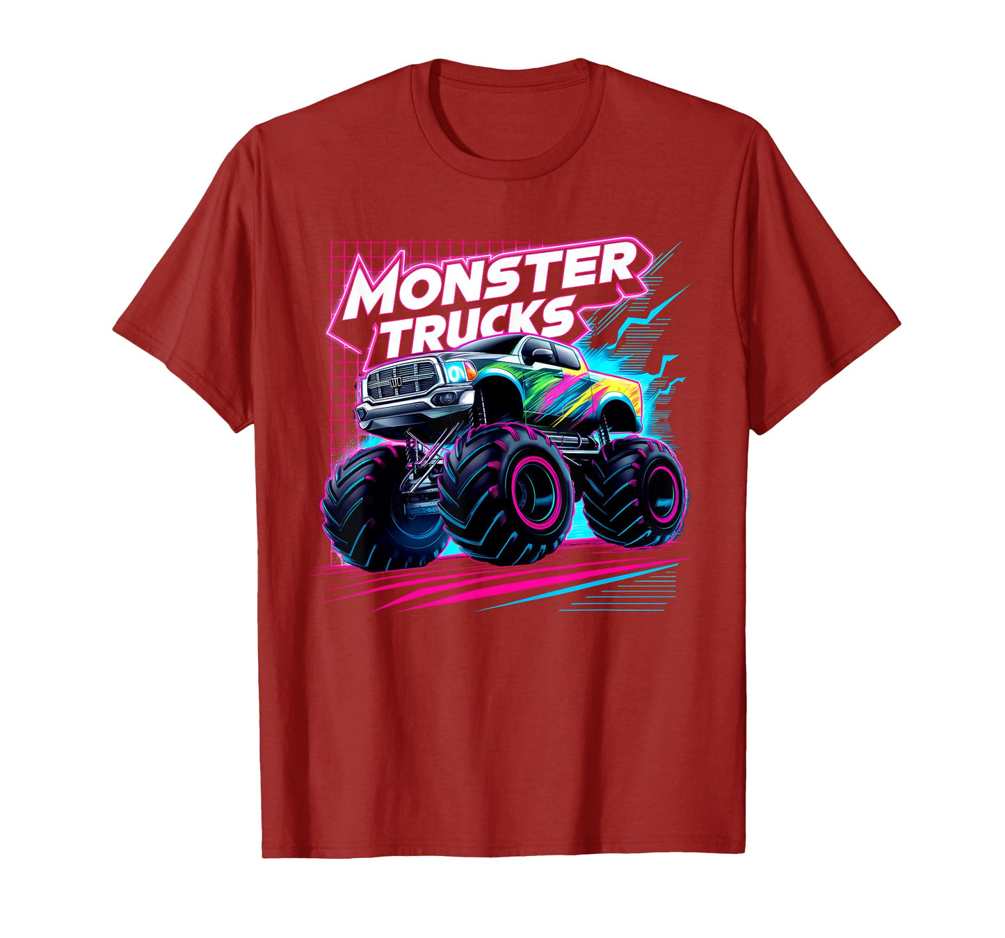Monster Truck Retro Colorful Toddlers Boys Kids Men Birthday T-Shirt