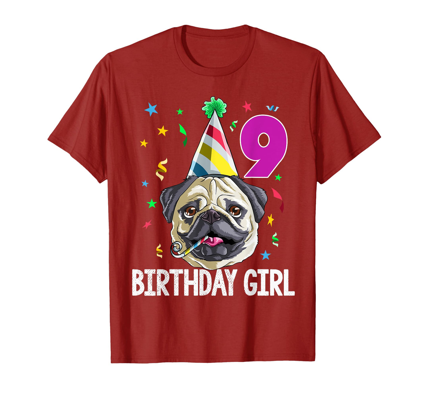 Pug Birthday Girl 9th 9 T Shirt Kids Girls Gift Idea Party T-Shirt